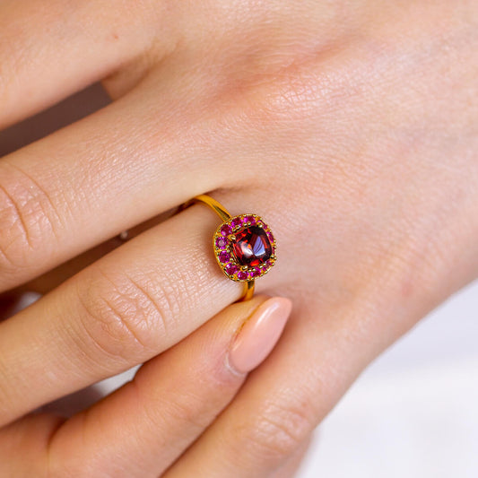 DEVOTION Garnet and Ruby Halo Ring