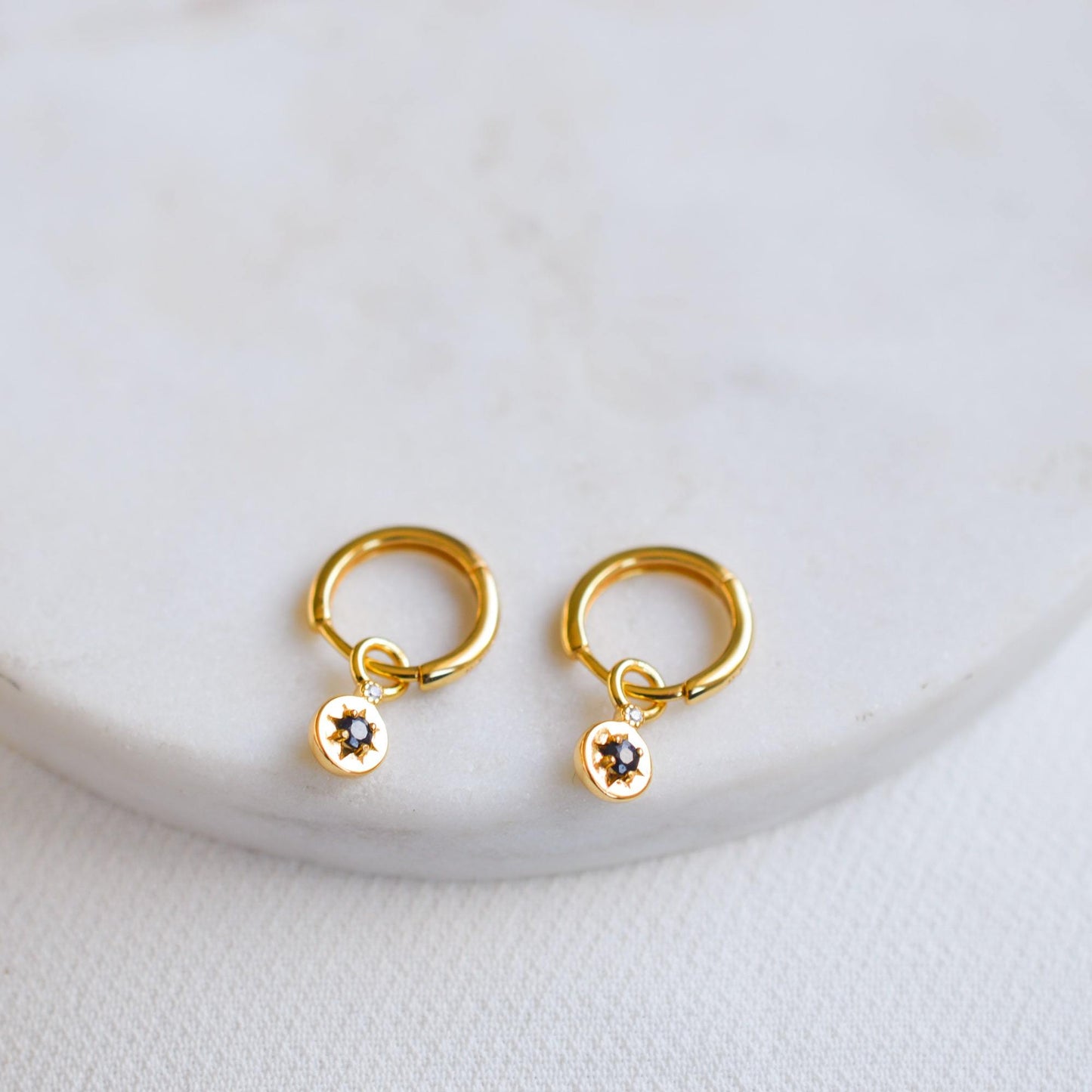 Starlight Genuine Blue Sapphire Star Mini Huggie Earrings