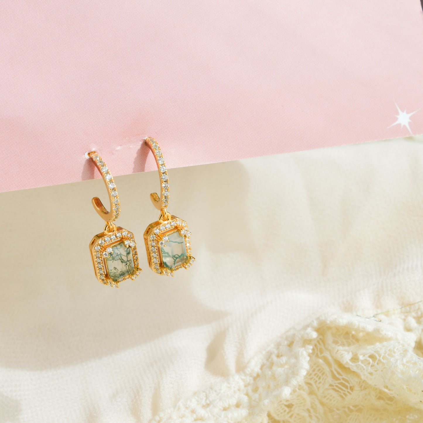 Moss Agate Gold Hoop Earrings