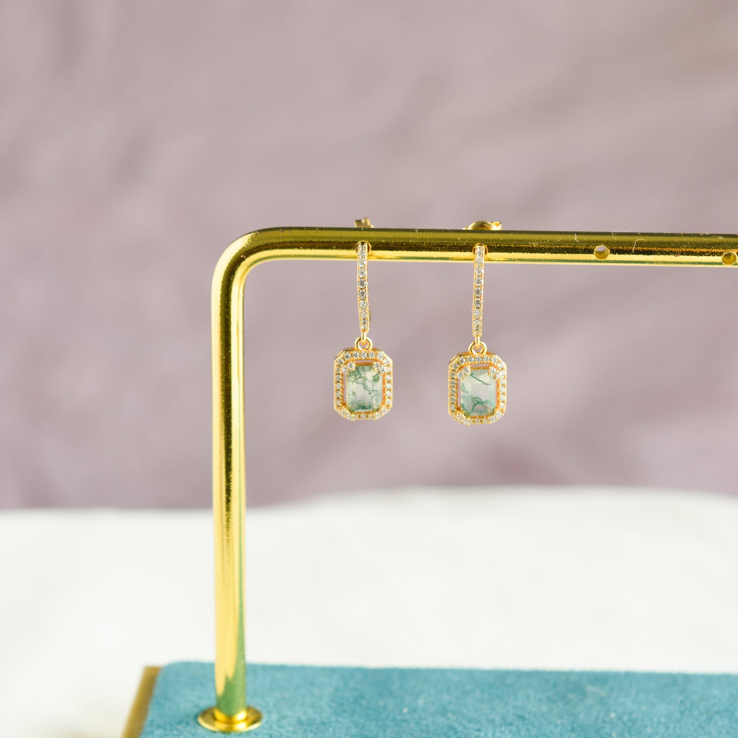 Moss Agate Gold Hoop Earrings