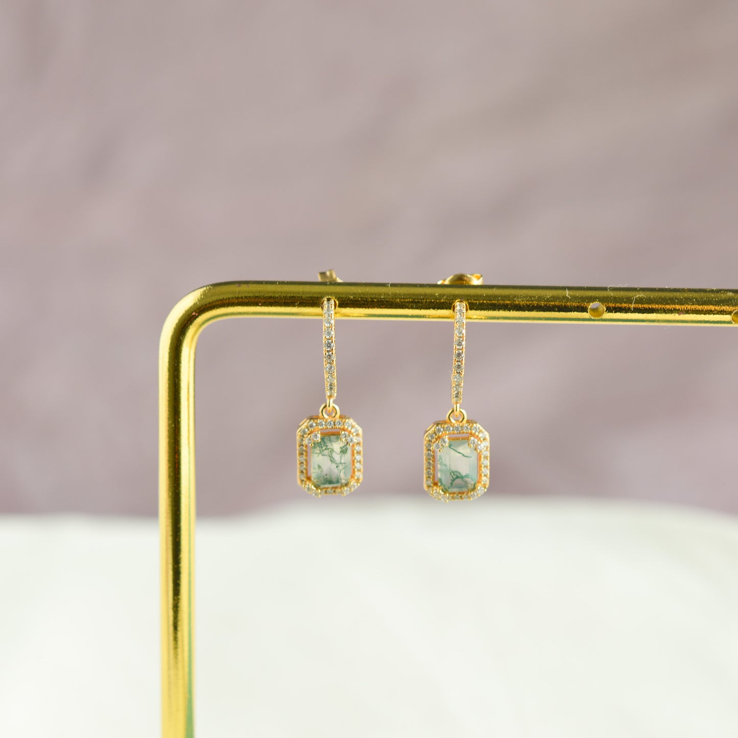 Moss Agate Gold Hoop Earrings