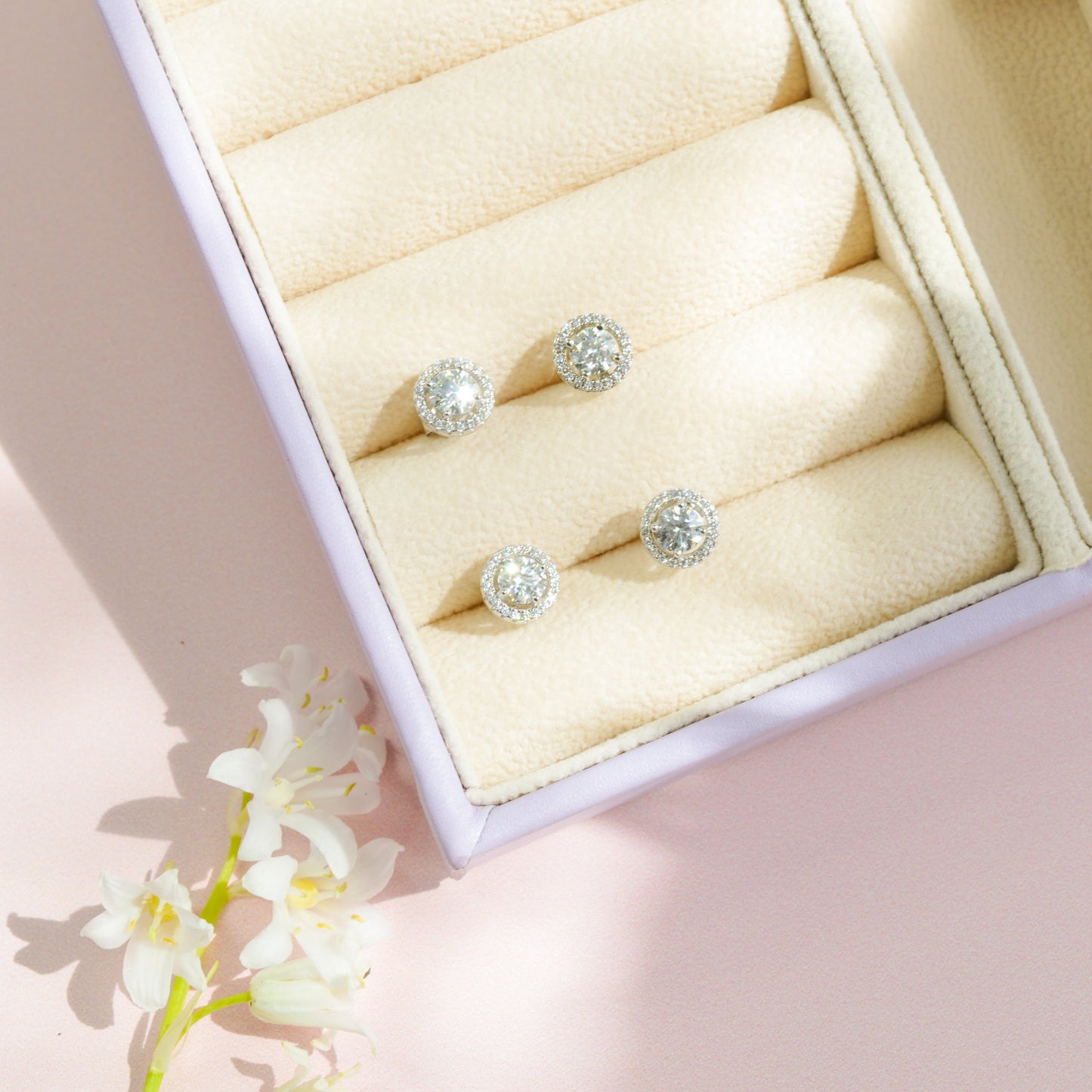 Moissanite Halo Stud Earrings