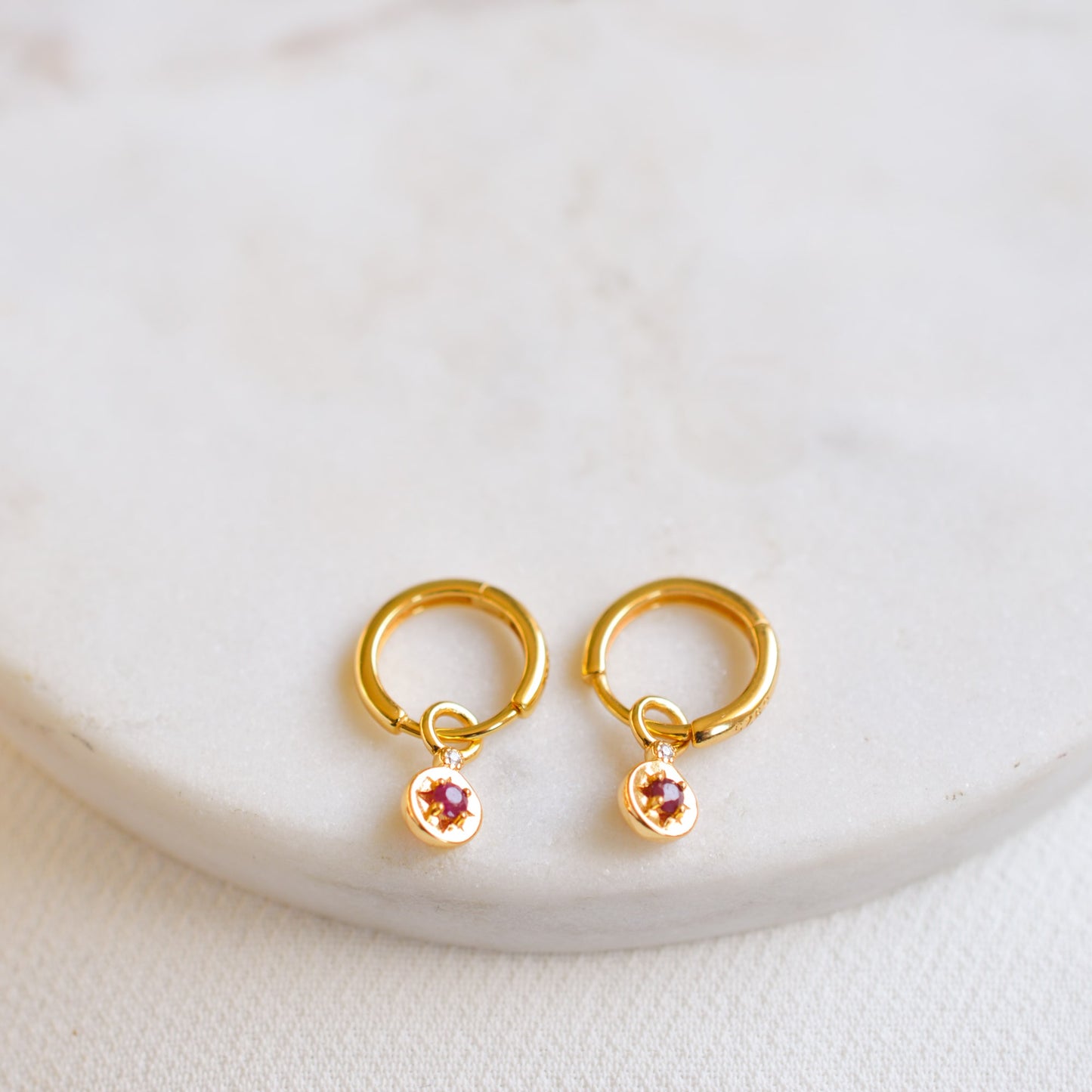 Starlight Genuine Ruby Star Mini Huggie Earrings